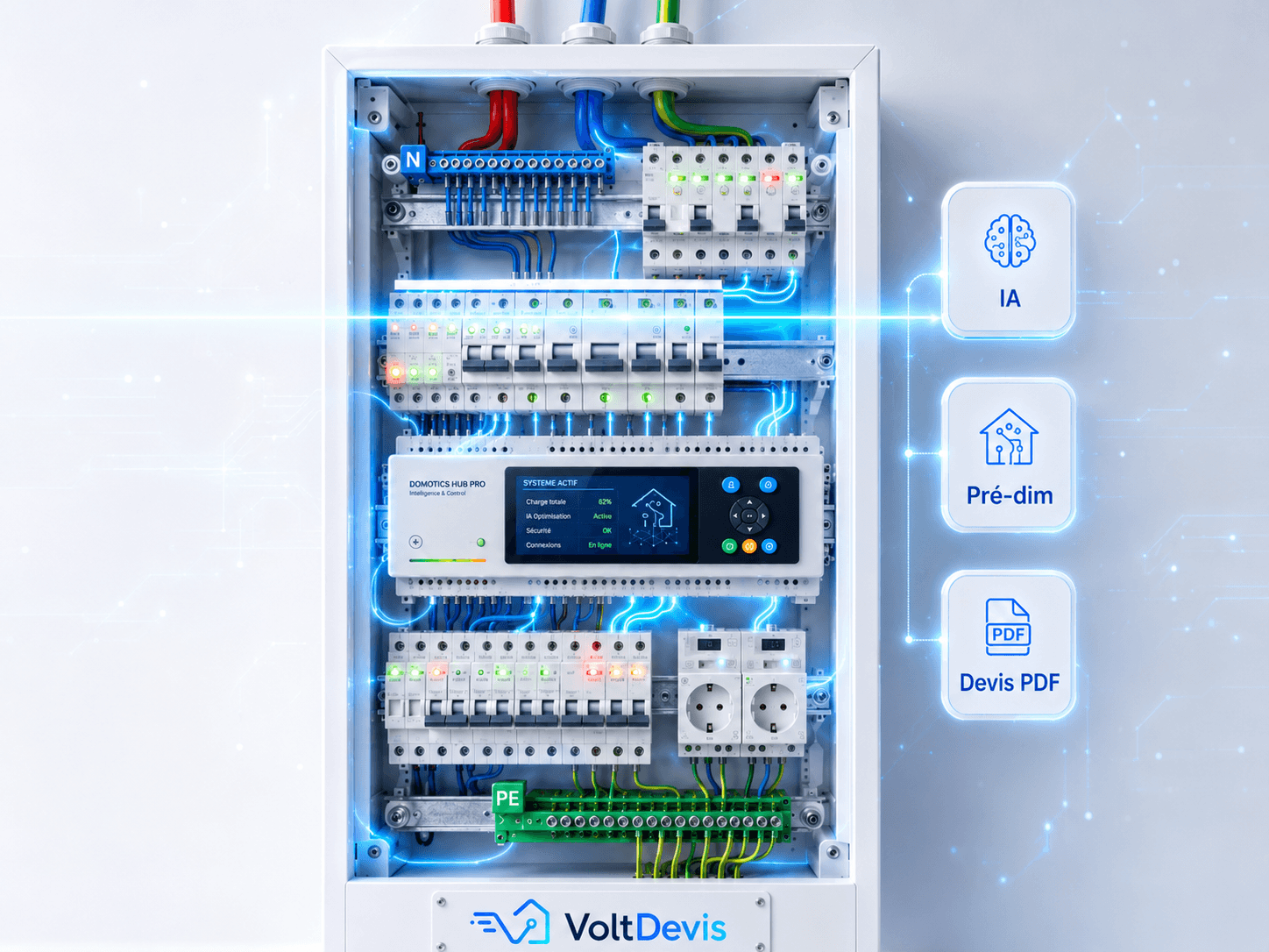Tableau electrique VoltDevis : analyse IA, pre-dimensionnement et devis PDF